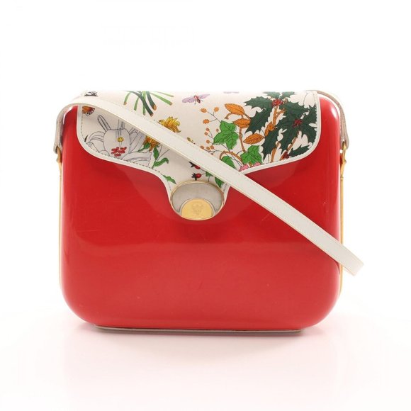 Rare GUCCI Red Lucite Boxy Hard Shell Leather Floral Flap Cross Body Bag - Picture 7 of 10